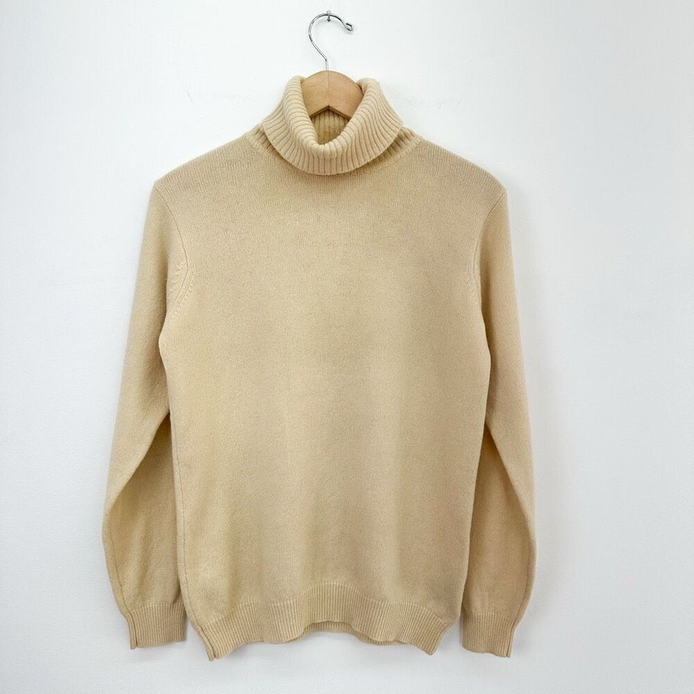 Woolovers Women’s Cream New Wool Ribbed Collar Turtleneck Pullover Sweater
